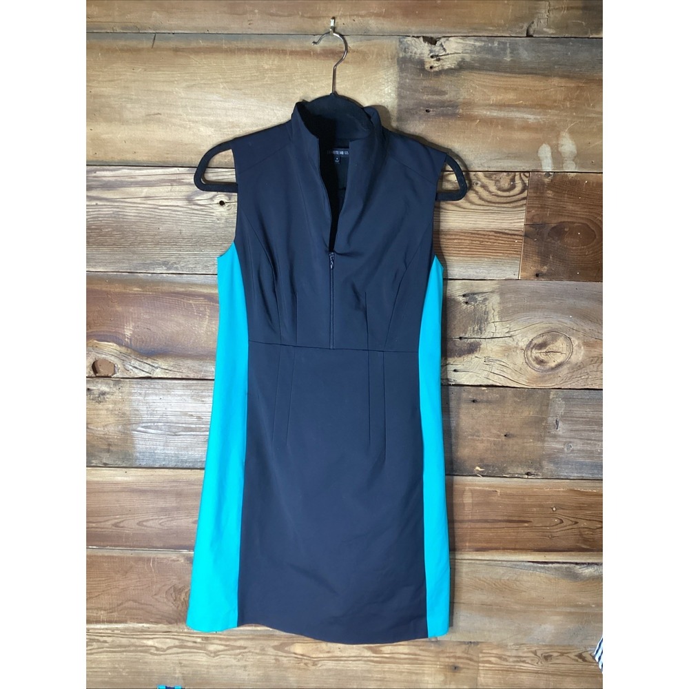 Lafayette 148 Career Shift Dress Cotton Blend Black Green Side Panels Sz 4